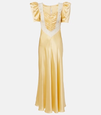 Lace-trimmed ruched silk satin maxi dress | Rodarte