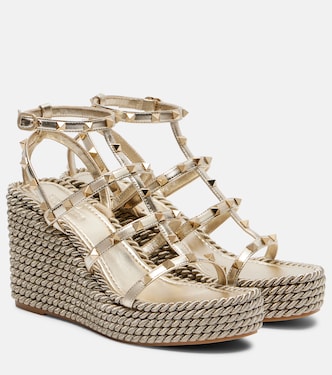 Rockstud Torchon leather wedge espadrilles | Valentino Garavani
