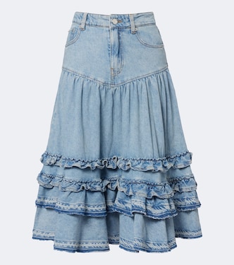 Ruffled denim midi skirt | Ganni