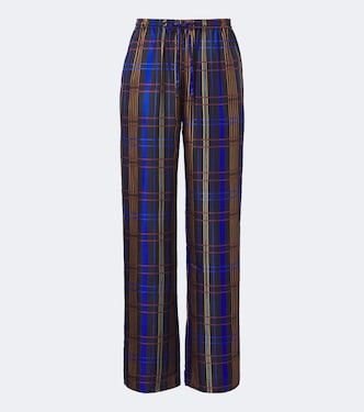 Aurelia plaid silk twill wide-leg pants | Asceno