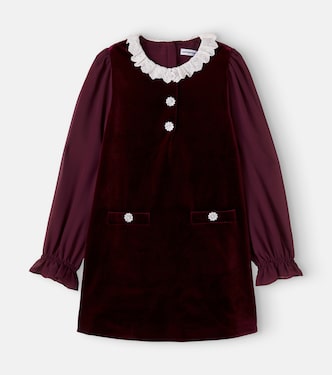 Lace-trimmed velvet dress | Self-Portrait Kids
