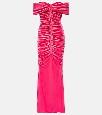 Ruched off-shoulder velvet gown | Monique Lhuillier