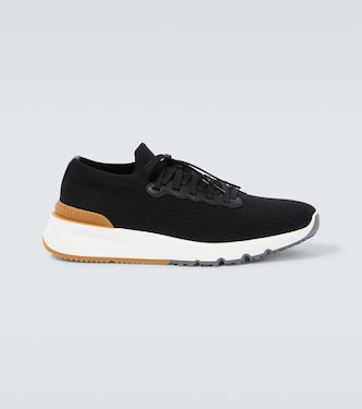 Leather-trimmed knit sneakers | Brunello Cucinelli