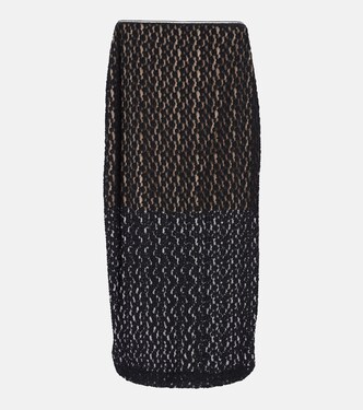 Floral sheer smocked lace midi skirt | Vince