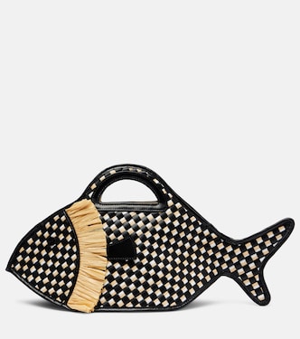 Cleo leather and raffia basket bag | Staud