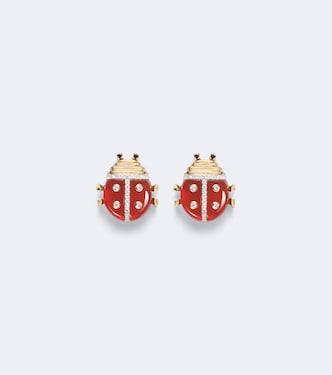 Ohrringe Coccinelle aus 9kt Gelbgold mit Diamanten und Achat | Yvonne Léon