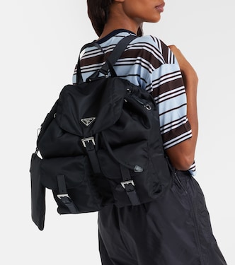 Re-Nylon Medium leather-trimmed backpack in black - Prada | Mytheresa