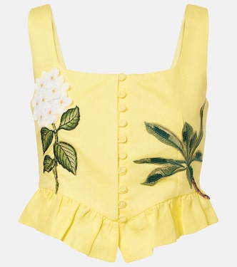 Eslabón floral-appliqué linen crop top | Agua by Agua Bendita