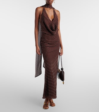 chinese dress ladies Miss Circle Women's Yadira Brown Base Polka Dot Chiffon Maxi Dress - Brown