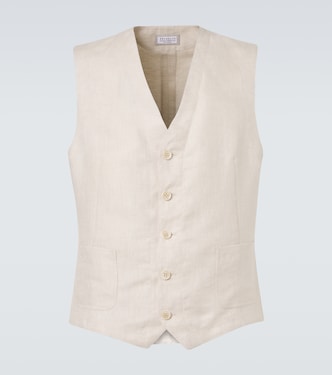 Herringbone linen vest | Brunello Cucinelli