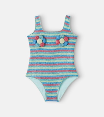 Lumière floral-appliqué striped swimsuit | Oséree Kids