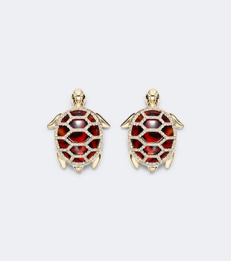 Tortue 9kt gold earrings with diamonds and resin | Yvonne Léon