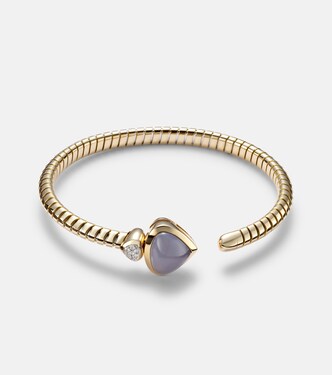 Trisolina Bypass 18kt gold cuff bracelet with chalcedony and diamonds | Marina B