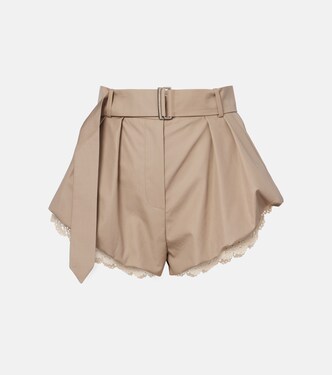 Belted crochet-trimmed cotton micro shorts | Magda Butrym