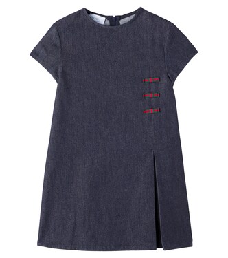 Web Stripe pleated denim dress | Gucci Kids