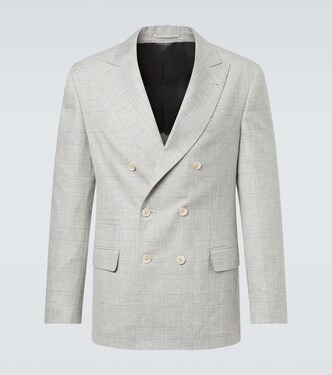 체크 더블 브레스티드 울 블레이저 | Brunello Cucinelli