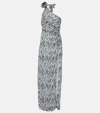 Louise zebra-print one-shoulder maxi dress | Bananhot