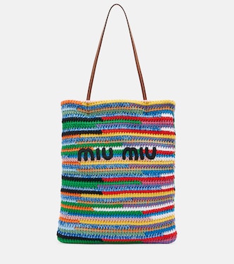 Leather-trimmed crochet tote bag | Miu Miu