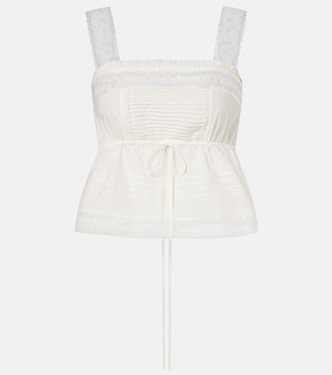 Lace-trimmed ruffled cotton crop top | Ganni