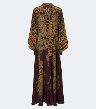 Abito lungo in seta con stampa leopardata | Etro
