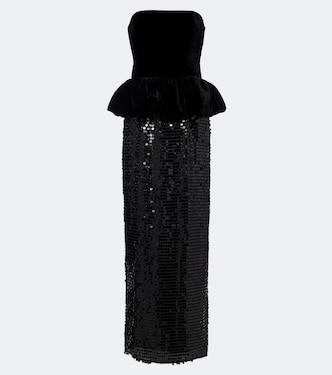 Sequined peplum bustier gown | Rotate