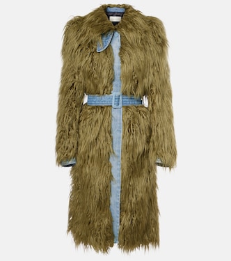 Mantel Rangel aus Faux Fur mit Denim | Dries Van Noten