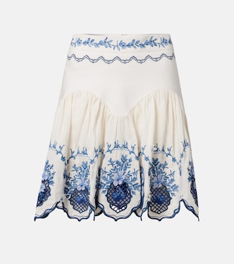 Acai embroidered floral linen miniskirt | Agua by Agua Bendita