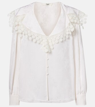 Lace-trimmed floral jacquard silk blouse | Chloé
