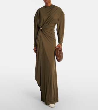 bottega veneta green dress Veneta, Gathered crêpe jersey maxi dress, Women, Green, US 2, Dresses, Viscose Grey