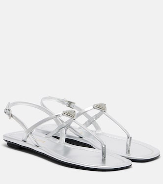 Metallic leather sandals | Prada
