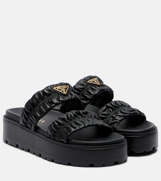 Matelassé leather platform sandals | Prada