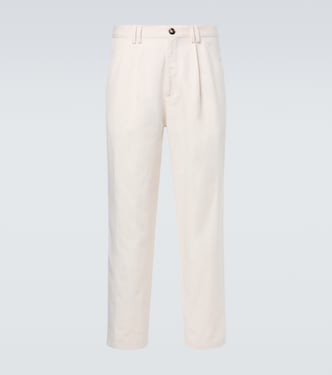 Cotton and linen canvas straight pants | Brunello Cucinelli