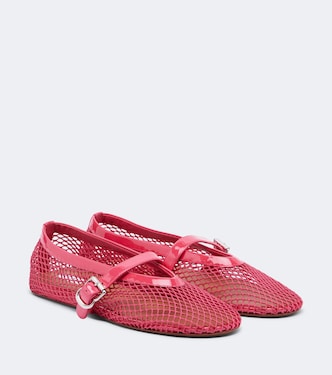 Leather-trimmed fishnet Mary Jane flats | Alaïa
