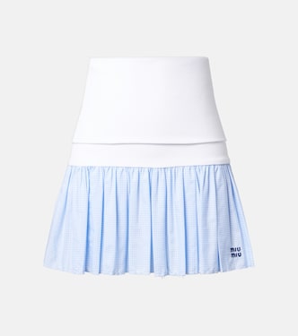 Gingham jersey and poplin miniskirt | Miu Miu