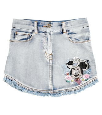 Embroidered frayed denim skirt | Monnalisa