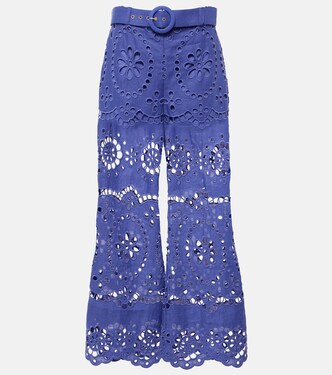 Pop embroidered linen cropped pants | Zimmermann