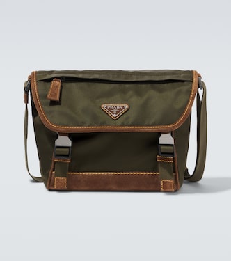 Re-Nylon Medium suede-trimmed shoulder bag | Prada