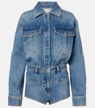 Playsuit aus Denim mit Kristallen | Self-Portrait