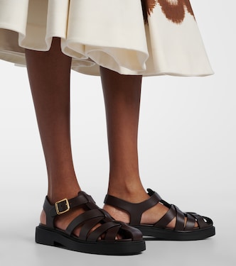 Prada 2X3145 Cognac Leather Fisherman\'s Mules Sandals Shoes, Sz. US 8.5 (UK 7.5) Prada Leather Fisherman Sandals | Saks Fifth Avenue main image 4