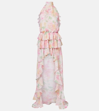 Malena floral ruffled asymmetric maxi dress | Bananhot