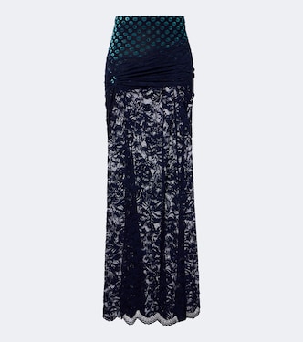 Gathered lace and velvet maxi skirt  | Rabanne