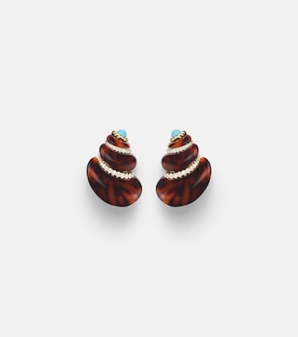 Coquillage 9kt gold earrings with diamonds and turquoise | Yvonne Léon