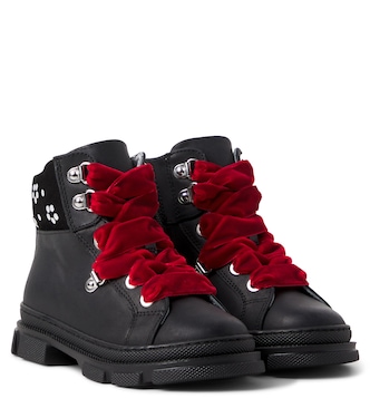 Verzierte Stiefel aus Leder mit Samt | Monnalisa
