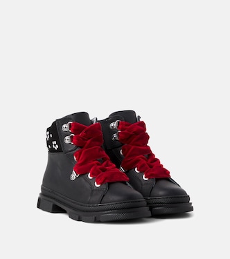 Studded velvet-trimmed leather boots | Monnalisa
