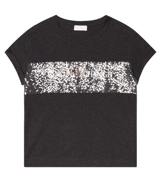 Embellished cotton jersey T-shirt | Brunello Cucinelli Kids