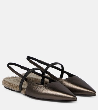 缀饰皮革露跟平底鞋 | Brunello Cucinelli