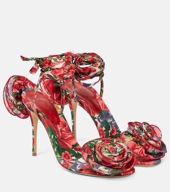 Floral-appliqué satin slingback sandals | Magda Butrym