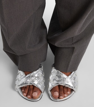Blink Intrecciato 80 metallic leather mules in silver - Bottega