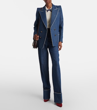 Double-breasted chambray blazer in blue - Valentino | Mytheresa
