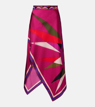 Hawaii asymmetric silk satin midi skirt | Pucci
